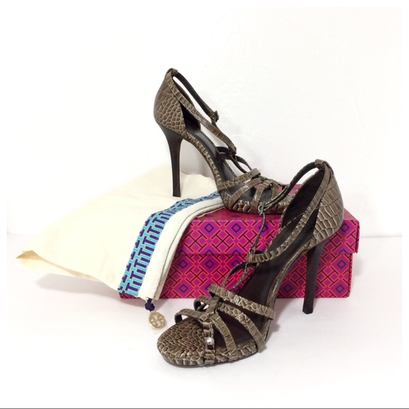 Tory Burch Elizabella Croc Heeled Sandals Heels - Picture 5 of 11